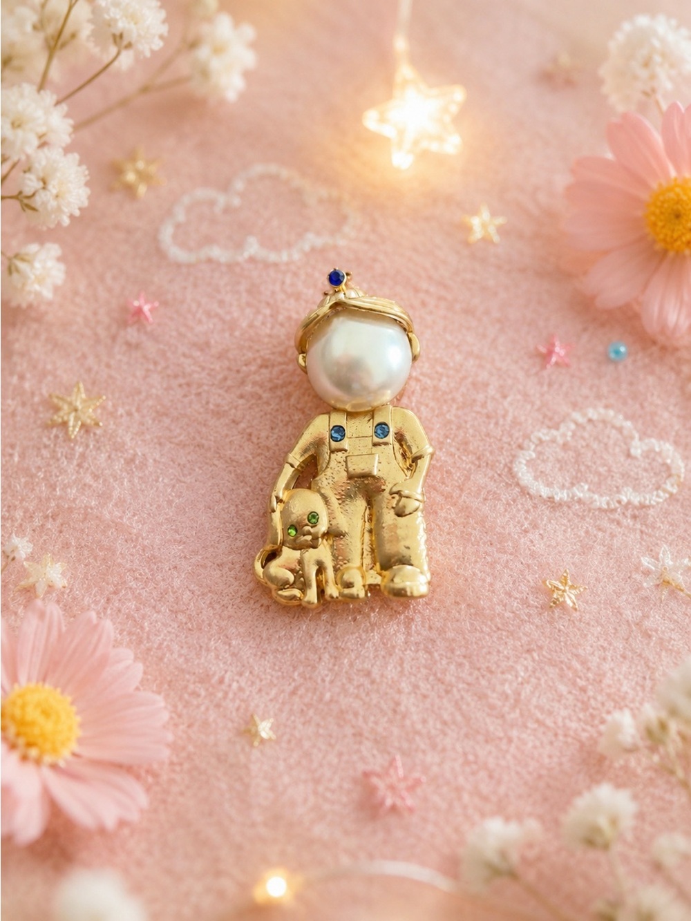 Gold tone, boy, and his dog broach adorable
